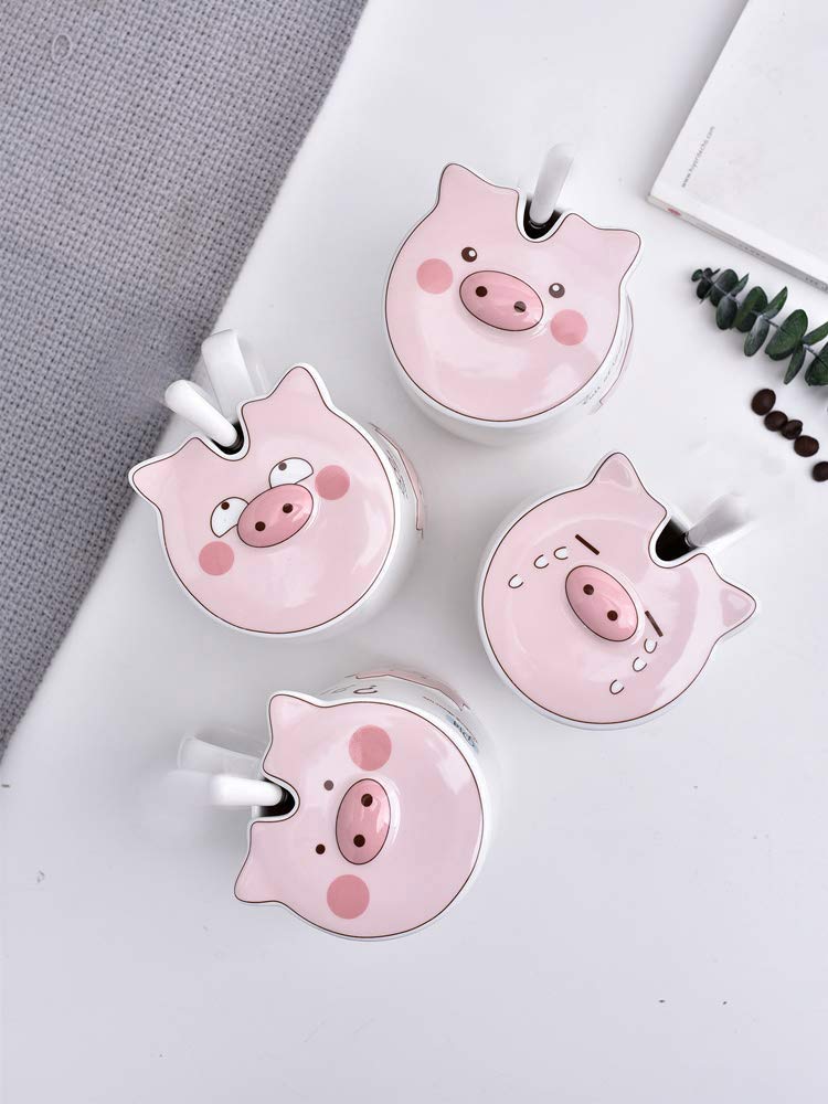 123Arts Ceramic Pig Coffee Mug Water Tea Cup With Lid Spoon - Image 4